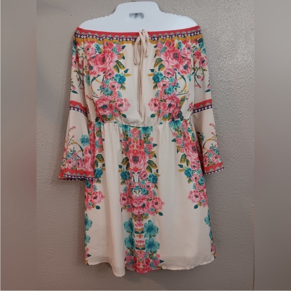 Jealous Tomato Pink and Orange Off-Shoulder Sundress - Picture 1 of 5